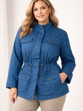 L.L. Bean Teal Blue Drawstring-Waist Utility Jacket - Women XLP cottagecore